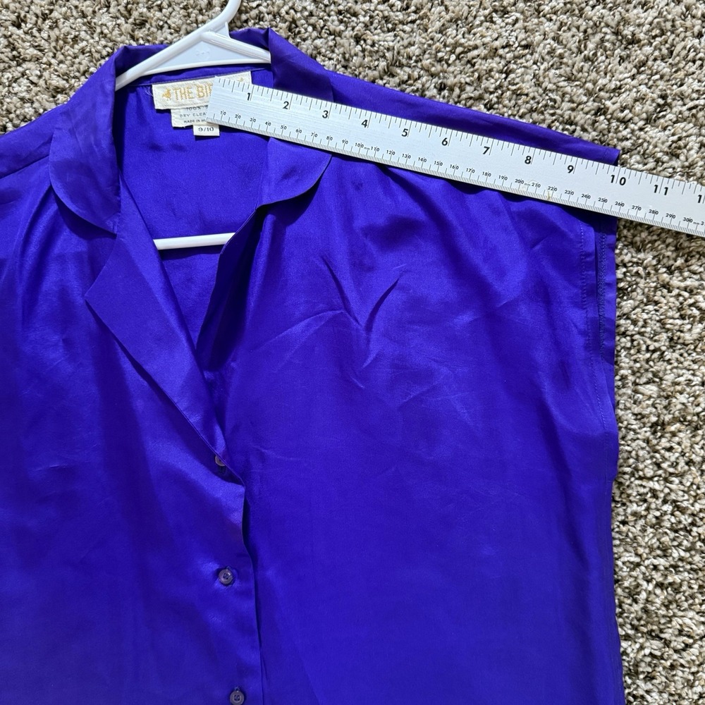 Vintage The Birds 100% Silk Blouse Purple Size 9/10 Made in Hong Kong Sleeveless - Picture 5 of 7